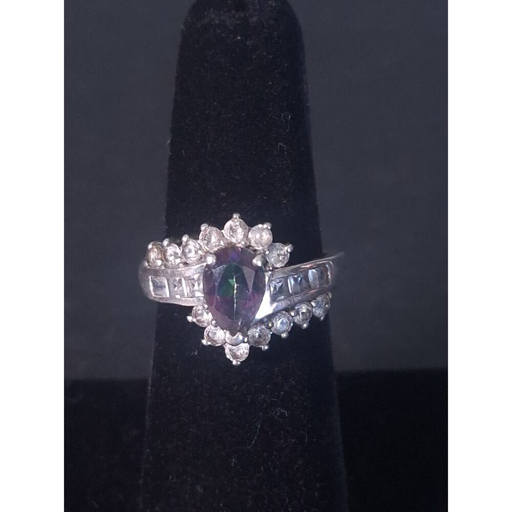 SAI Mystic Topaz Ring Sterling Silver 925 Halo CZ Accent Cocktail Ring 6.75-7